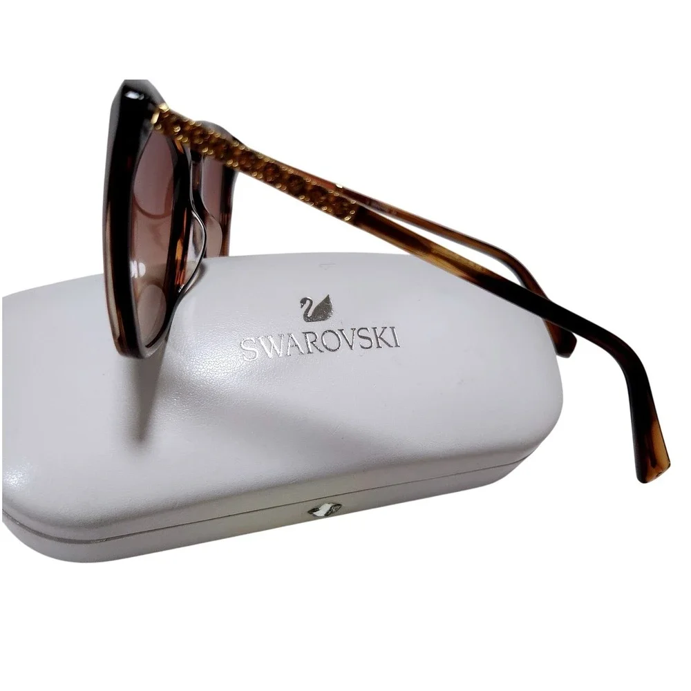 Swarovski Brown Tortoiseshell Cat Eye Sunglasses with Crystal Temples and Case